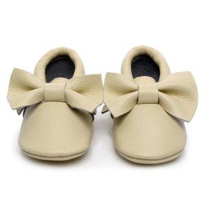 Beige Bow Baby Moccasins